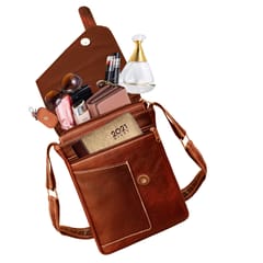 ABYS Genuine Leather Light Brown Sling Bag For Men & Women