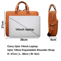 ABYS Genuine Leather 14 Inch Tan Laptop Shoulder Messenger Bag For Men And Women