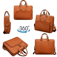 ABYS Genuine Leather 14 Inch Tan Laptop Shoulder Messenger Bag For Men And Women