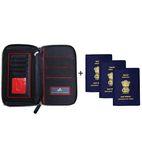 VEGAN Black Fabric & Leather RFID Protected Unisex Passport||Document||Card Holder Wallet