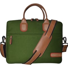 VEGAN Brown Leather & Green Fabric Laptop Messenger Bag For Women