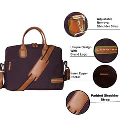 VEGAN Brown Leather & Wine Fabric Laptop Messenger Bag For Women