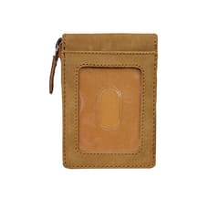ABYS Genuine Leather RFID Protected Tan Hunter Credit||Debit||Smart||ATM Card Holder Wallet with Metallic Zipper Closure for Men & Women