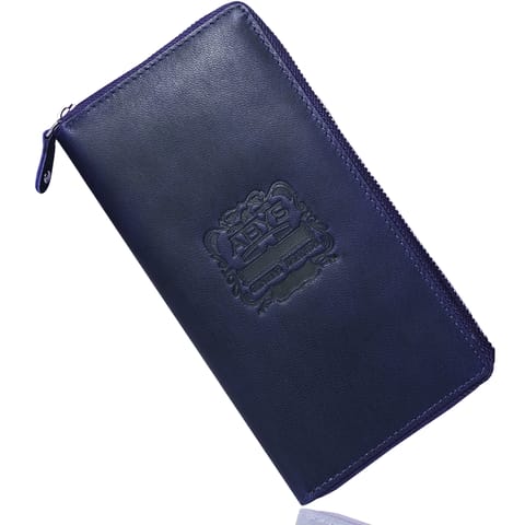 ABYS Hunter Leather Blue Long Credit Card Holder for Men & Women | RFID Protection | Unisex Card Wallet with Key Slot