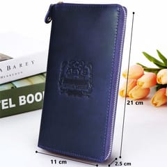ABYS Hunter Leather Blue Long Credit Card Holder for Men & Women | RFID Protection | Unisex Card Wallet with Key Slot