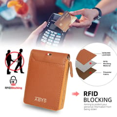 ABYS Genuine Leather Tan RFID Credit Debit Card Holder Wallet for Men & Women | 11 Card Slots Unisex Pocket Wallet