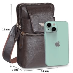 ABYS Genuine Leather Passport Holder for Men & Women - Coffee Brown Vertical Pouch Cum Waist Bag