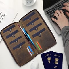 ABYS Genuine Leather Dark Tan Passport Holder for 8 Passports| RFID Passport Wallet |Unisex Travel Organizer