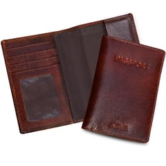 ABYS Genuine Leather Unisex Passport Cover | RFID Protected Dark Brown Passport Wallet for Men & Women
