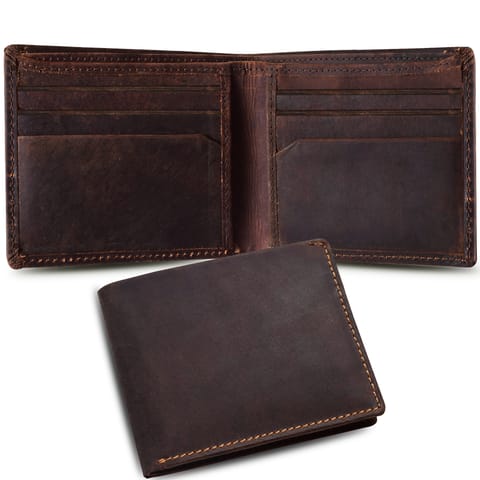 ABYS Hunter Leather Brown Wallet for Men | Genuine Leather Men's RFID Protected Purse | 6 Credit Card Slot Money Bag