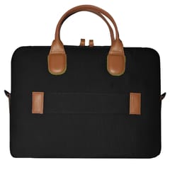 VEGAN Brown Leather & Black Fabric Laptop Messenger Bag For Women