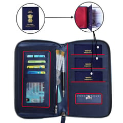 VEGAN Blue Fabric & Leather RFID Protected Unisex Passport||Document||Card Holder Wallet