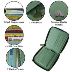VEGAN Leather RFID Protected Sea Green Metallic Zipper Wallet/Purse/Money Bag For Women