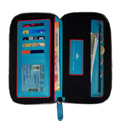 VEGAN Teal Artificial Leather & Black Canvas RFID Protected Long Card Holder Wallet