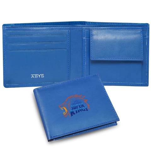 ABYS Genuine Leather RFID Protected Blue Colour Mens Wallet(CSK Theme)
