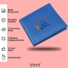 ABYS Genuine Leather RFID Protected Blue Colour Mens Wallet(CSK Theme)