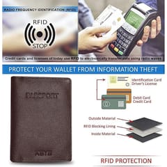 ABYS Genuine Leather Unisex Passport Cover | RFID Protected Dark Brown Passport Wallet for Men & Women