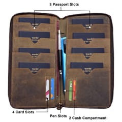 ABYS Genuine Leather Dark Tan Passport Holder for 8 Passports| RFID Passport Wallet |Unisex Travel Organizer