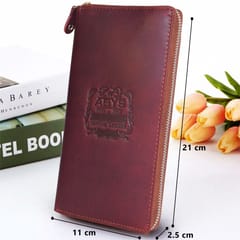 ABYS Hunter Leather Wine Long Credit Card Holder for Men & Women | RFID Protection | Unisex Card Wallet with Key Slot