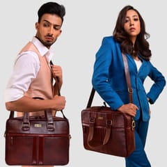 ABYS Genuine Leather 14 Inch Laptop| Macbook | Office | Messenger Bag for Men & Women With Leather Shoulder Strap