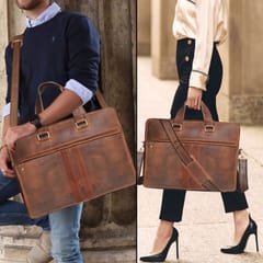 ABYS Genuine Hunter Leather Tan Laptop | Messenger | Briefcase | Portfolio | Office | Travel Bag For Men & Women