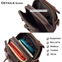 ABYS Genuine Leather Brown Tan Vertical Waist/Sling Bag/Passport/Mobile Pouch for Men & Women