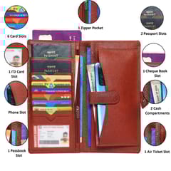 ABYS Genuine Leather Brown Passport Wallet/Document Holder for Travel/Multiple Passport & Card Slots
