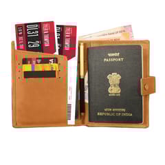 ABYS Genuine Leather Tan Unisex Passport Wallet||Card Holder||Passport Cover with Button Closure