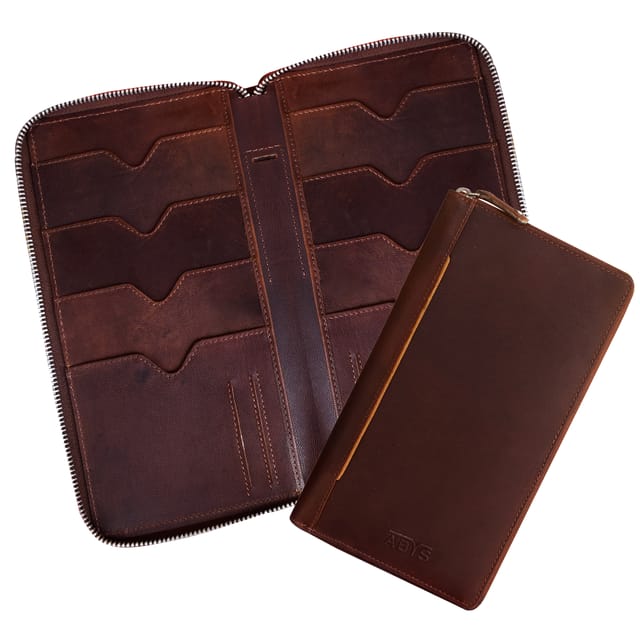 ABYS Genuine Leather Family Passport Holder for 8 Passports| RFID Blocking Passport and Card Holder | Travel Organizer for Men and Women(Wine Brown)