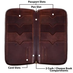 ABYS Genuine Leather Family Passport Holder for 8 Passports| RFID Blocking Passport and Card Holder | Travel Organizer for Men and Women(Wine Brown)