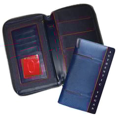 VEGAN Leather and Blue Fabric Unisex RFID Protected Passport Cover with Passport Holder