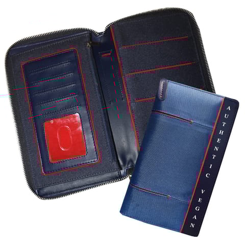 VEGAN Leather and Blue Fabric Unisex RFID Protected Passport Cover with Passport Holder