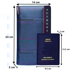 VEGAN Leather and Blue Fabric Unisex RFID Protected Passport Cover with Passport Holder