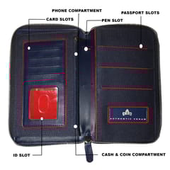 VEGAN Leather and Blue Fabric Unisex RFID Protected Passport Cover with Passport Holder