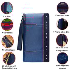 VEGAN Leather and Blue Fabric Unisex RFID Protected Passport Cover with Passport Holder