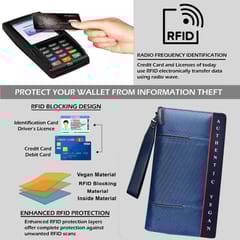 VEGAN Leather and Blue Fabric Unisex RFID Protected Passport Cover with Passport Holder