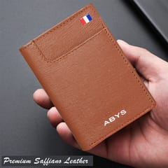 ABYS Premium Tan Suffiano Print Leather RFID Protected 7 Slots Card Holder