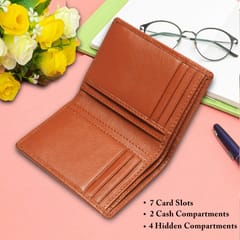 ABYS Premium Tan Suffiano Print Leather RFID Protected 7 Slots Card Holder
