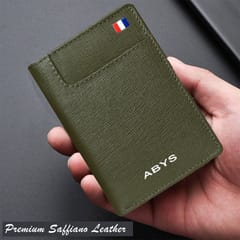 ABYS Premium Olive Suffiano Print Leather RFID Protected 7 Slots Card Holder For Men & Women