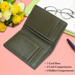 ABYS Premium Olive Suffiano Print Leather RFID Protected 7 Slots Card Holder For Men & Women