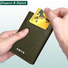 ABYS Premium Olive Suffiano Print Leather RFID Protected 7 Slots Card Holder For Men & Women