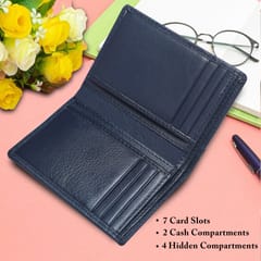 ABYS Premium Navy Suffiano Print Leather RFID Protected 7 Slots Card Holder