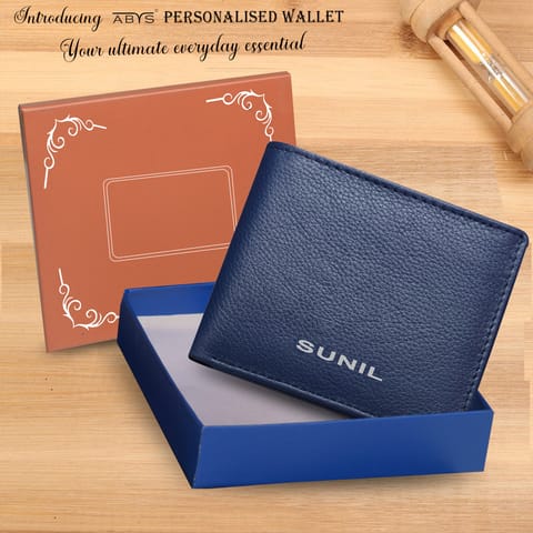 ABYS Genuine Leather Personalised Blue Wallet For Men