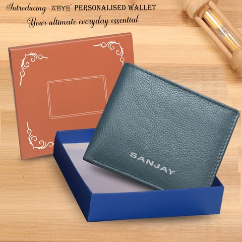 ABYS Genuine Leather Personalised Grey Wallet For Men