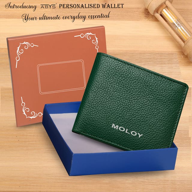 ABYS Genuine Leather Personalised Green Wallet For Men