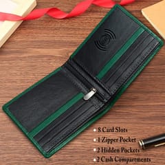ABYS Genuine Leather Personalised Green Wallet For Men
