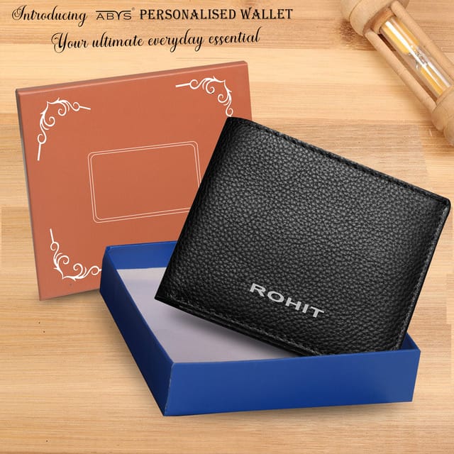 ABYS Genuine Leather Personalised Black Wallet For Men