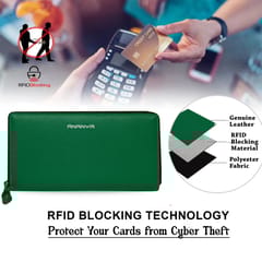 ABYS Personalised Green Premium N.D.M Leather RFID Protected Wallet For Women, Women Clutch
