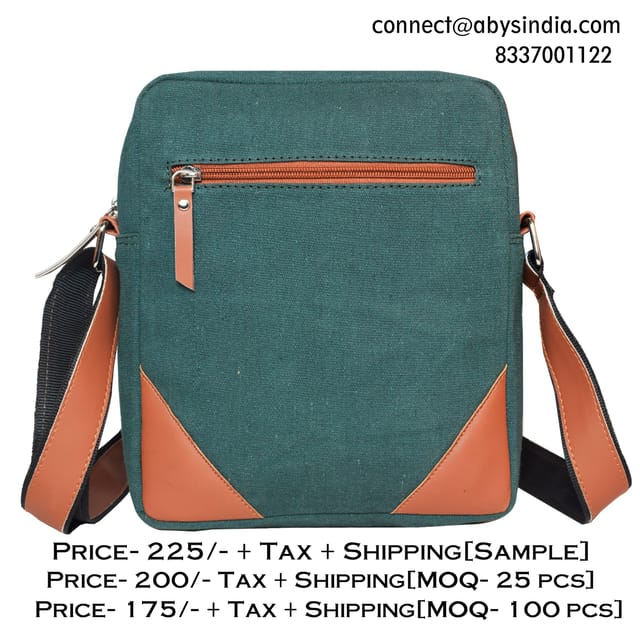 Canvas & PU Leather Green Messenger Bag