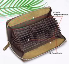 ABYS Genuine Leather Olive 27 Slots Card Holder